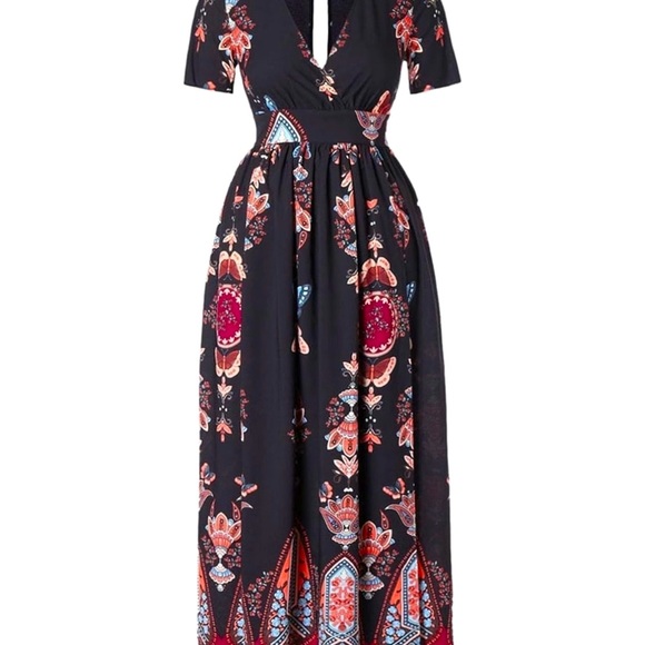283. NWOT Elegant V-neck Maxi  Dress with a trendy floral print Boho Dre… - Picture 5 of 8
